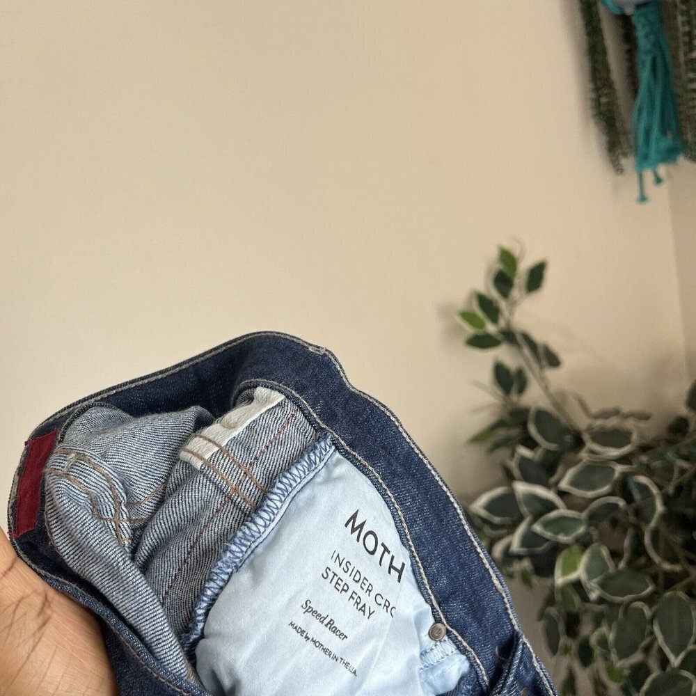 Mother Insider Step Crop Fray Jeans in Speed Racer Blue Red Side Stripe Size 26 - Picture 8 of 10